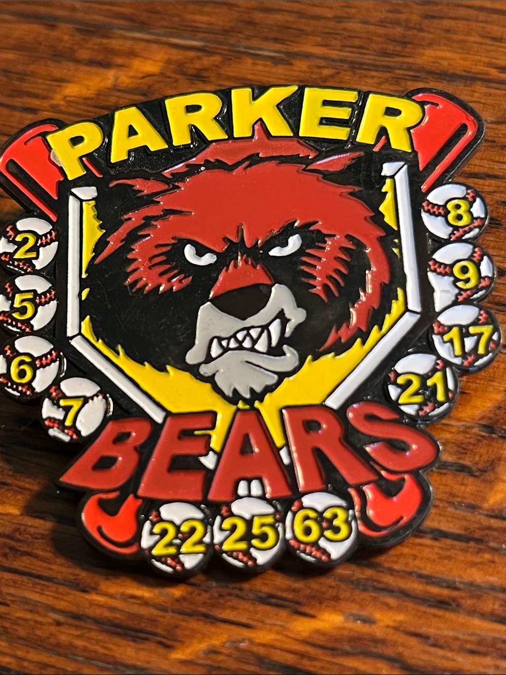Parker Bears Red and Yellow Team Mascot Pin